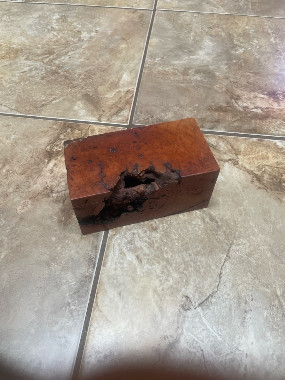 Wood Hinged Jewelry Trinket Box With Natural Edges